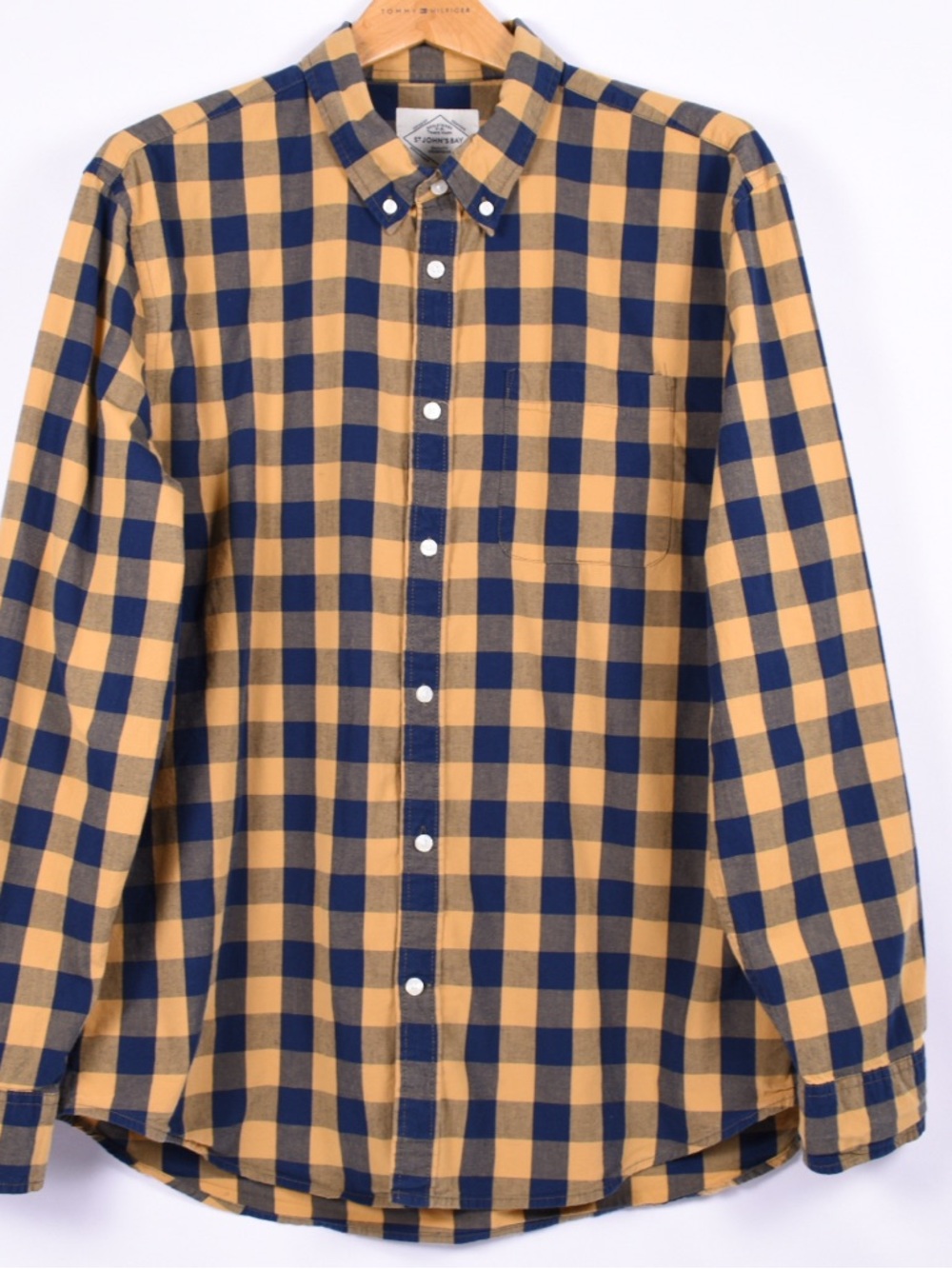 St. John’s Bay Yellow Blue Plaid Button Down Shirt XL
